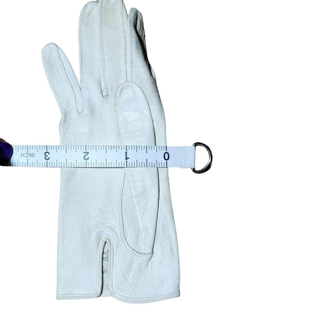 Vintage 50s Triminghams Bermuda Real Kid Leather Gloves Floral Embroidered Ivory